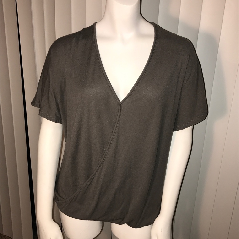 Grey Wrap Front Flowy Top